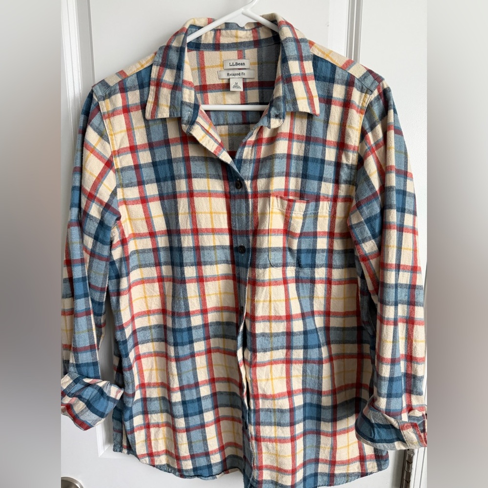 LL Bean Women's Scotch Plaid Flannel Shirt, Relaxed and 100% cotton